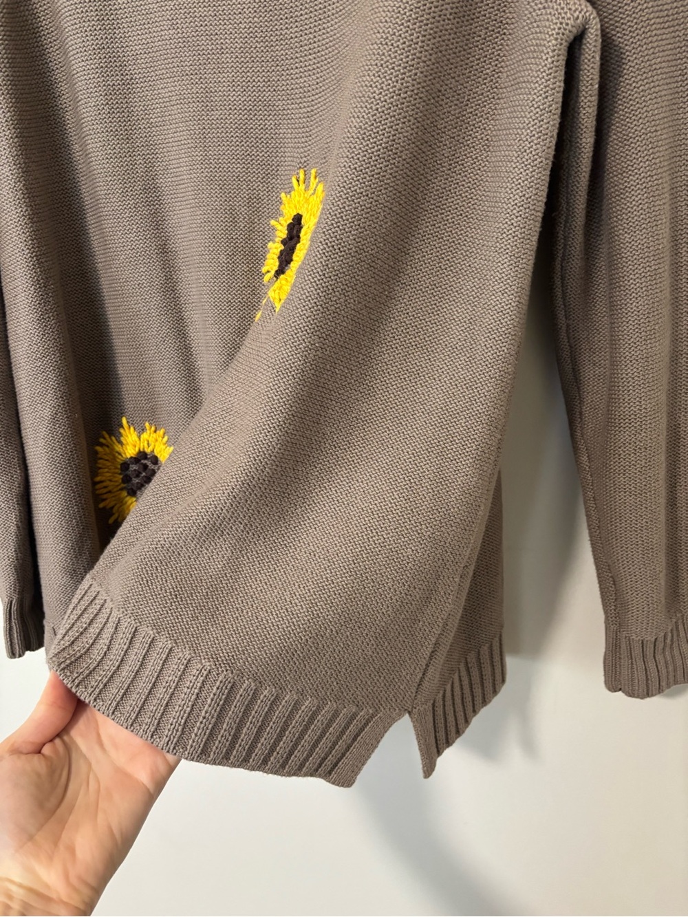 Coldwater Creek Light Brown Sunflower Oversized Cotton Blend Sweater - Picture 8 of 12
